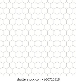 Repeated white polygons on grey background. Honeycomb wallpaper. Seamless surface pattern design with regular hexagons. Grill motif. Digital paper for page fills, web designing, textile print. Vector