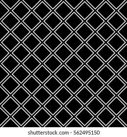 Repeated white rhombuses on black background. Ethnic wallpaper. Seamless surface pattern design with diamonds ornament. Checks motif. Digital paper for textile print, page fills, web designing. Vector