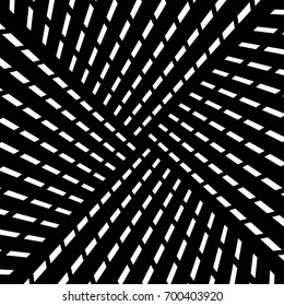 Repeated white slanted dashed lines on black background. Surface pattern design with linear ornament. Disco lights motif. Strokes wallpaper. Angle rays. Diagonal striped illustration. Dashes vector.