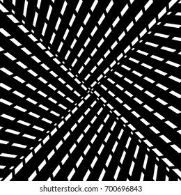 Repeated white slanted dashed lines on black background. Surface pattern design with linear ornament. Disco lights motif. Strokes wallpaper. Angle rays. Diagonal striped illustration. Dashes vector.