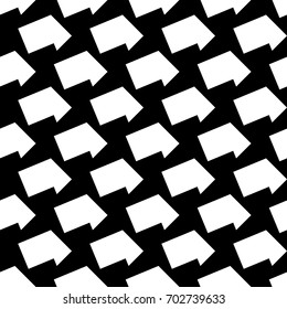 Repeated white slanted shapes on black background. Seamless surface pattern design with polygons ornament. Hexagonal blocks wallpaper. Jagged figures motif. Digital paper for print, page fill. Vector.