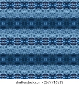 Repetindo padrão azul abstrato com texturas geladas e simetria, perfeito para tecidos, papéis de parede e fundos artísticos digitais.
