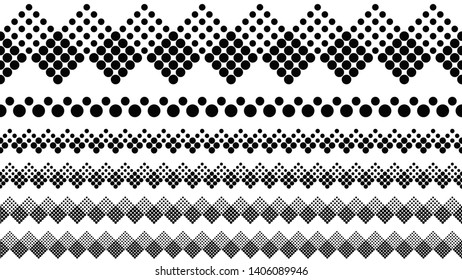 Repeating abstract circle pattern page break set - monochrome vector graphic elements