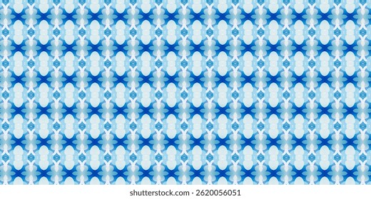 Um design abstrato repetitivo em tons azuis gelados com motivos simétricos, evocando uma sensação calma e moderna.