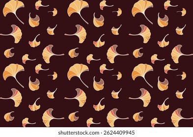 Repetindo abstrato desenhando folha de ginko em fundo marrom profundo.