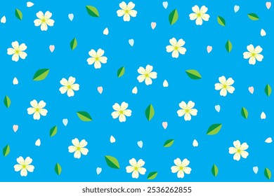 Repeating of abstract flower with leaf on blue background.