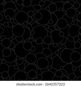 Repeating abstract pattern featuring bright, gray circles arranged randomly on a black surface, perfect for digital or textile design, vector illustration