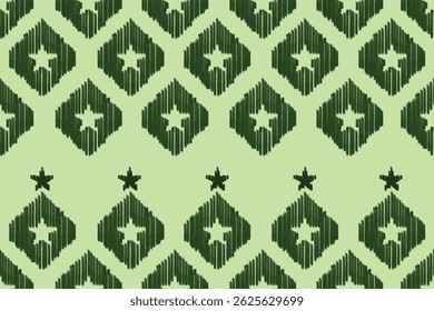 A repeating abstract star pattern in shades of green, evoking a textured, possibly hand-drawn or ikat-inspired textile design. The stylized stars are contained within diamond-like shapes.