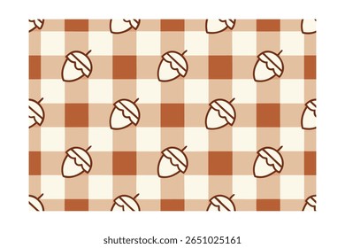 Repetindo ícones de bolota em um padrão de gingham.