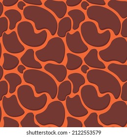 repeating animalistic pattern for packaging, fabric, stationery, prints, paper, postcards. Background of brown spots with a shadow on an orange background.