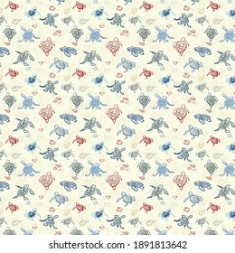 Repeating Baby Turtles Pattern on Sandy Beach Background