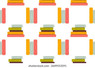 Repeating background of books in stacks and vertical positions in warm tones