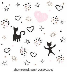 repeating background with cacti, bones and skulls. vector hand drawing square pattern. modern simple background.