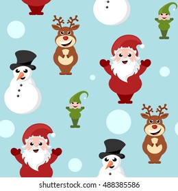 repeating background with Christmas cartoon characters