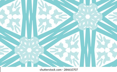 Repeating background kaleidoscope pattern of linked blue lines 