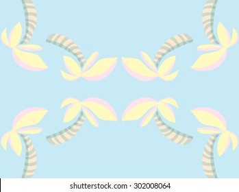 Repeating background pattern of reflecting palm trees over blue