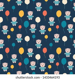 Repeating background with teddy bears and colored balloons. Can be used for postcards, invitations, advertising, web, textile and other.