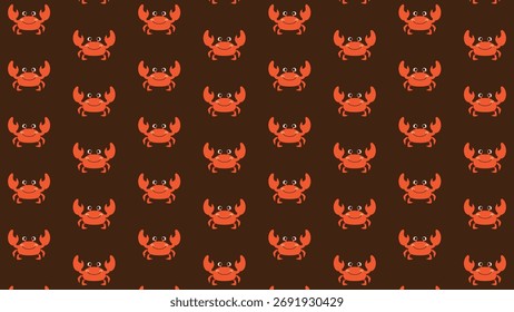 Vetor de fundo repetitivo com caranguejos sorridentes felizes. Oceano vida, impressão infantil, comida ou restaurante elemento tema