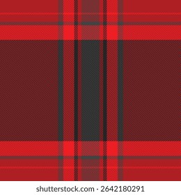 Repeating background vector pattern, interior seamless fabric plaid. Canvas check textile tartan texture in red and black colors palette.