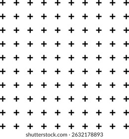 Repeating black plus sign grid on a white background. Ideal for medical, mathematical, and simple patterns.