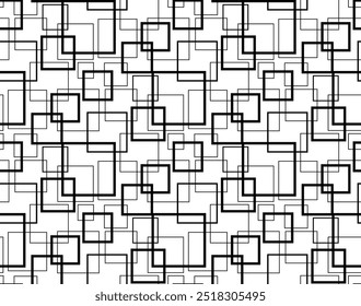Quadrado preto repetitivo isolado em fundo branco. Bloqueio do contorno reticulado.