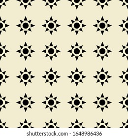 Repeating black sun icon on light brown background. Semless tile pattern vector, Trend modern design pattern background.