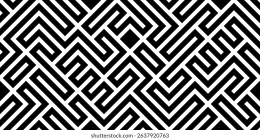 Repeating black and white labyrinth pattern
