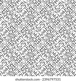 Repeating black and white ornament. Seamless pattern of lines, dots, circles, squares. Monochrome texture for printing and creating your own design