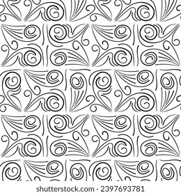 Repeating black and white ornament. Seamless pattern of lines, dots, circles, squares. Monochrome texture for printing and creating your own design
