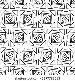 Ornamento repetido en blanco y negro. Patrón sin inconvenientes de líneas, puntos, círculos, cuadrados. Textura monocroma para imprimir y crear su propio diseño