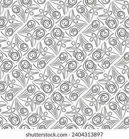 Repeating black and white ornament. Seamless pattern of lines, dots, circles, squares. Monochrome texture for printing and creating your own design
