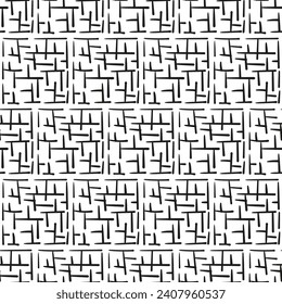 Repeating black and white ornament. Seamless pattern of lines, dots, circles, squares. Monochrome texture for printing and creating your own design