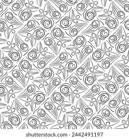Repeating black and white ornament. Seamless pattern of lines, dots, circles, squares. Monochrome texture for printing and creating your own design