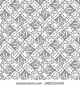 Repeating black and white ornament. Seamless pattern of lines, dots, circles, squares. Monochrome texture for printing and creating your own design