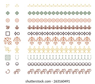 Repeating Borders Set - Main border elements and corner elements are both included for each border pattern.  Repeating borders are included in brushes window. Colors are global.  