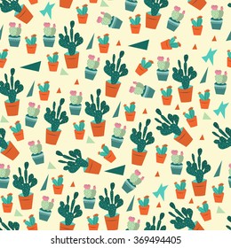 Repeating cactus pattern with floral colors