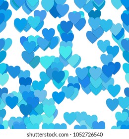 Repeating chaotic heart pattern background - vector illustration from hearts in light blue tones with shadow effect