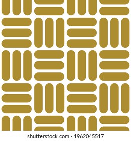 Repeating checked pattern of three alternating horizontal and vertical rounded gold colored rectangles in squares, vector illustration