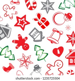 Repeating Christmas Pattern with Hand Drawn Seasonal Design Element. Vector Illustration