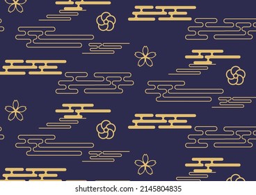 Repeating clouds flowers korea traditional pattern. Line shape symbol background. Vector illustrator. Pattern in swatches.