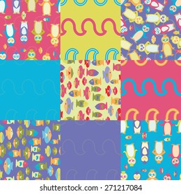 Repeating colorful penguin seamless pattern illustrations