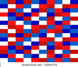 Repeating colorful retro brick wall pixel style background in Vector format in patriotic USA colors of Red White and Blue
