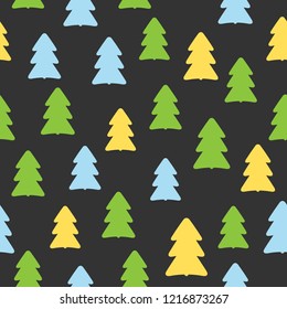 Repeating coloured silhouettes of Christmas trees. Simple New Year seamless pattern. Vector illustration.