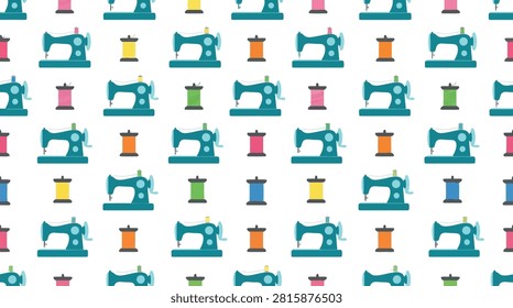 Repeating craft pattern with sewing machines and thread spools, seamless