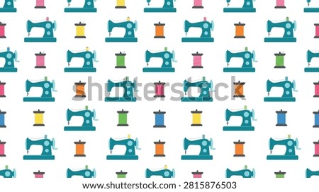 Repeating craft pattern with sewing machines and thread spools, seamless