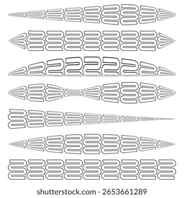 Repetição de formas curvas. Padrão de vetor horizontal. Elementos de linha contínuos. Ilustração em branco preto. EPS 10.