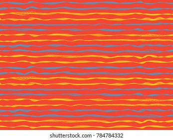 Repeating curved stripes horizontal lines vector pattern. Thin intersecting and parallel bent lines, curve wavy ribbons clothing fabric.  Wavy stripes ripple silk fabric texture wallpaper.