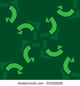 Repeating curving shapes spinning over green background