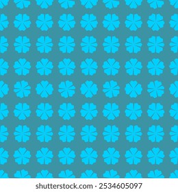 Repeating cyan floral shapes arranged in a symmetrical pattern on a teal-colored background.