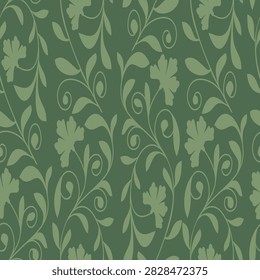 Repeating decorative botanical pattern featuring stylized leaves, vines, and subtle floral shapes.
